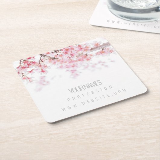 紙COASTER名刺：さくらんぼ花 スクエアペーパーコースター (アングル)