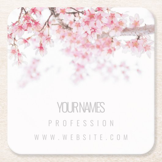 紙COASTER名刺：さくらんぼ花 スクエアペーパーコースター (正面)