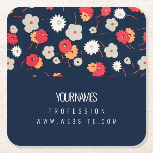 紙COASTER名刺：花の木版 スクエアペーパーコースター (正面)