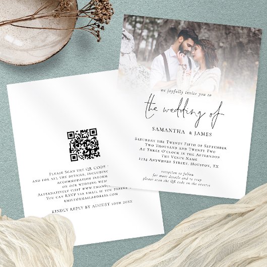 紙QRコードフォトスクリプト結婚式招待状 チラシ