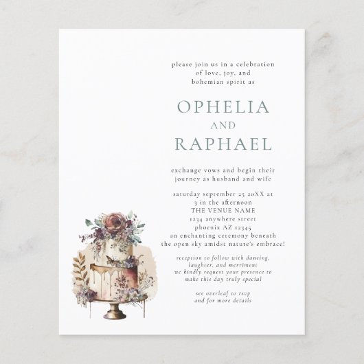 紙QRコードボヘミアン結婚ズケーキブルー招待状 チラシ (正面)