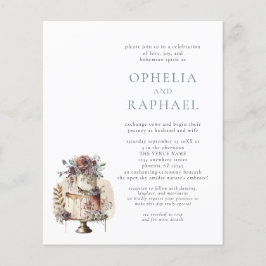 紙QRコードボヘミアン結婚ズケーキブルー招待状 チラシ