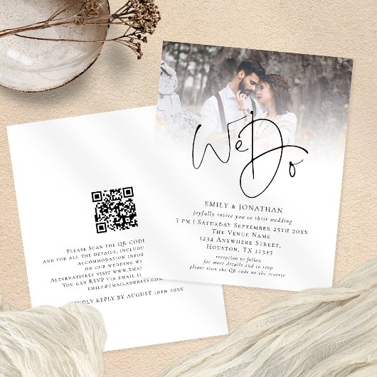 紙We Do QRコードフォト結婚式招待状 チラシ