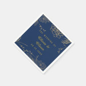 級海軍ブルーボタニカル花模様結婚ズ スタンダードカクテルナプキン (角)