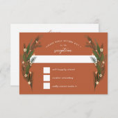 素描の花と緑のテラコッタのウェディング 出欠カード (正面/裏面)