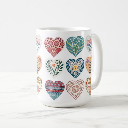 「素敵で居心地の良いハートをテーマにしたコーヒーカップ」 コーヒーマグカップ (正面右)