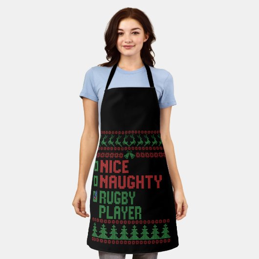 素敵ないけなラグビー選手のおもしろいクリスマスプレゼント エプロン (着用した状態)