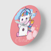 素敵なかわいいユニコーン名前をカスタムする ラウンド壁時計 (傾斜)