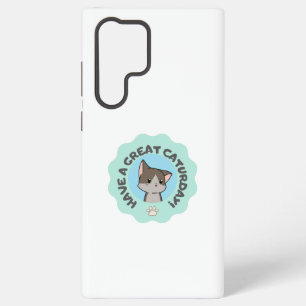 素敵なにゃんにゃんデー！ ターコイズの漫画風猫 SAMSUNG GALAXY S22 ULTRAケース
