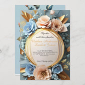 素敵なほこりっぽいブルーフローラ結婚式招待状 招待状 (正面/裏面)