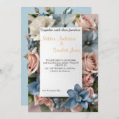 素敵なほこりっぽいブルーフローラ結婚式招待状 招待状 (正面/裏面)