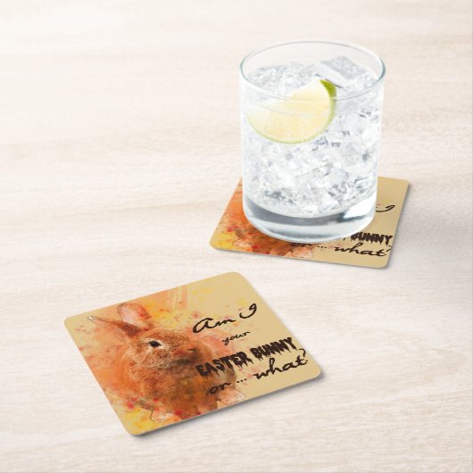 素敵なイースターバニーの水色 スクエアペーパーコースター (インサイチュ)