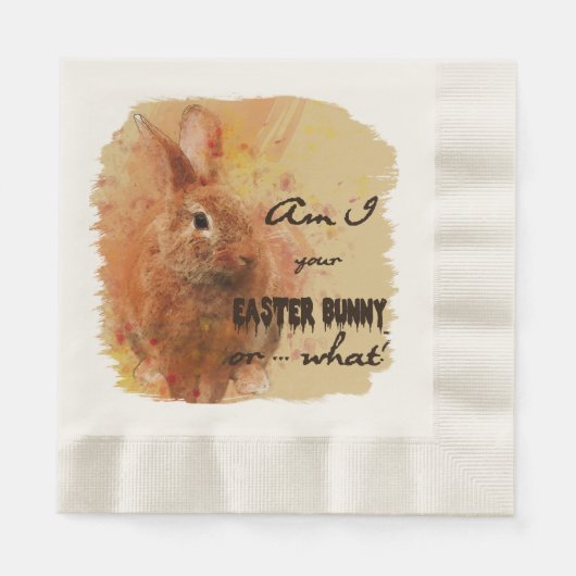 素敵なイースターバニーの水色 縁ありランチョンナプキン (正面)