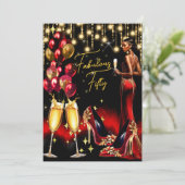 素敵なエスニックバースデーレッドシャンパンドレス 招待状 (スタンド正面)