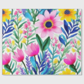 素敵なカラフルの花と鳥のラッピング紙 ラッピングペーパー (フラット)