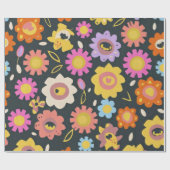 素敵なカラフルの花と鳥のラッピング紙 ラッピングペーパー (フラット)