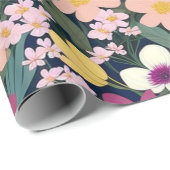 素敵なカラフルの花と鳥のラッピング紙 ラッピングペーパー (ロールコーナー)