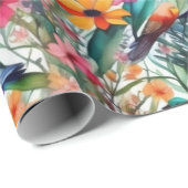 素敵なカラフルの花と鳥のラッピング紙 ラッピングペーパー (ロールコーナー)