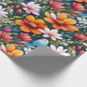 素敵なカラフルの花と鳥のラッピング紙 ラッピングペーパー (角)