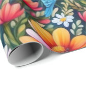 素敵なカラフルの花と鳥のラッピング紙 ラッピングペーパー (ロールコーナー)