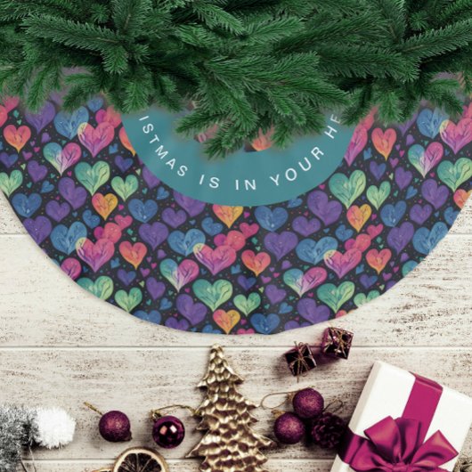 素敵なカラフルハートクリスマスウォーターの色 ブラッシュドポリエステルツリースカート