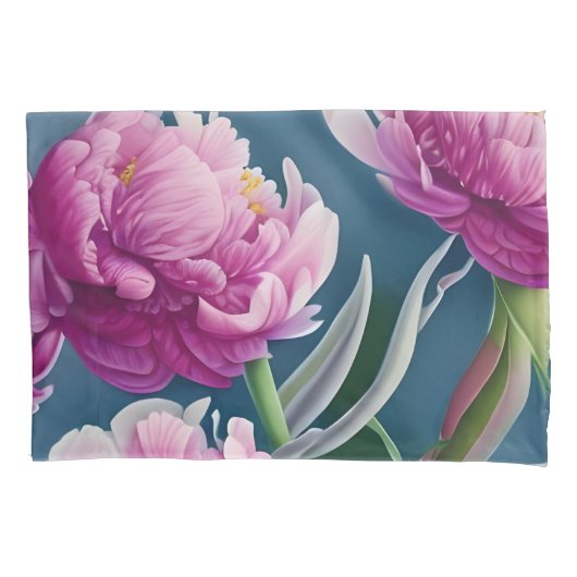 素敵なカントリーデザインの芍薬 枕カバー (正面左)