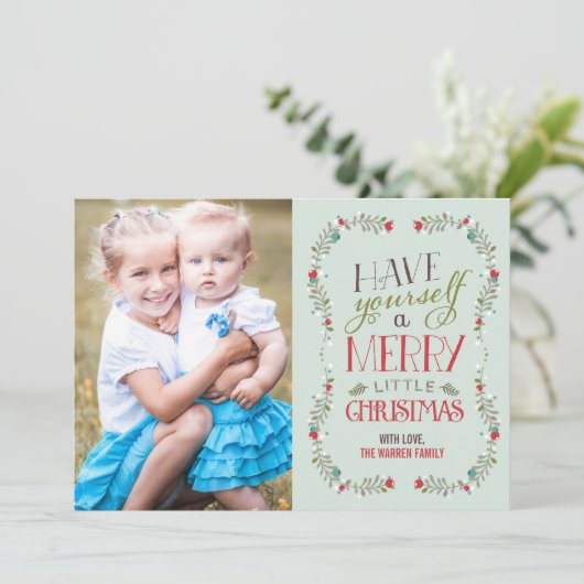 素敵なガーランズクリスマスフォトカード – ライトブルー シーズンカード (スタンド正面)