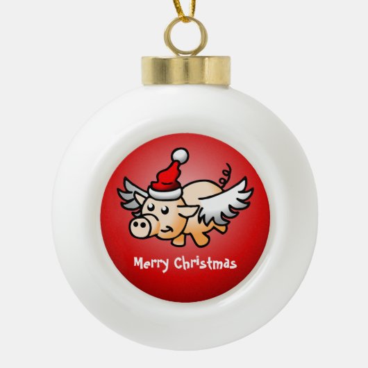 素敵なクリスマスの豚 セラミックボールオーナメント (正面)