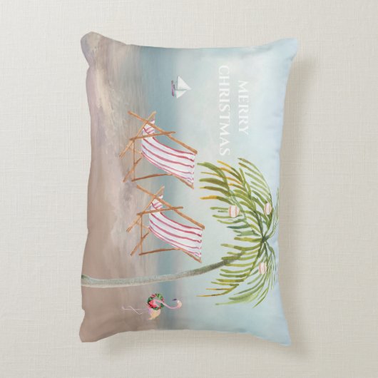 素敵なクリスマスウォーター色のビーチシーン アクセントクッション (裏面(縦))