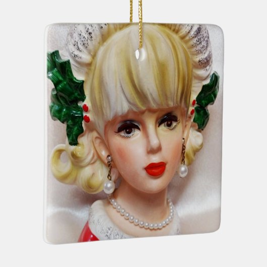 素敵なクリスマスガールヘッド花瓶ホリーと毛皮 セラミックオーナメント (右)