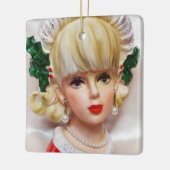 素敵なクリスマスガールヘッド花瓶ホリーと毛皮 セラミックオーナメント (左)