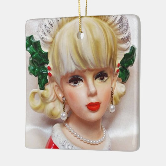素敵なクリスマスガールヘッド花瓶ホリーと毛皮 セラミックオーナメント (左)