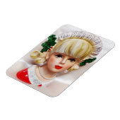 素敵なクリスマスガールヘッド花瓶ホリーと毛皮 マグネット (左側)