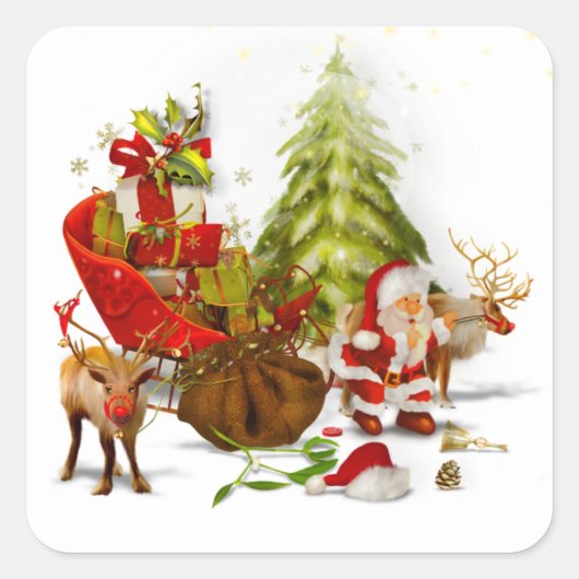 素敵なクリスマスシーン広場ステッカー スクエアシール (正面)