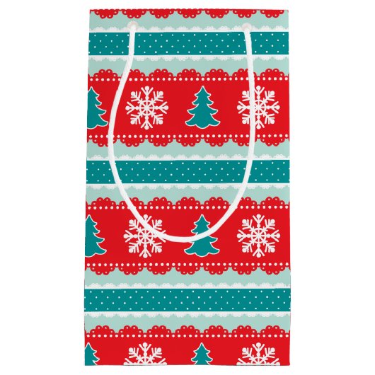 素敵なクリスマススノーフレーク水玉模様パターン スモールペーパーバッグ (正面)