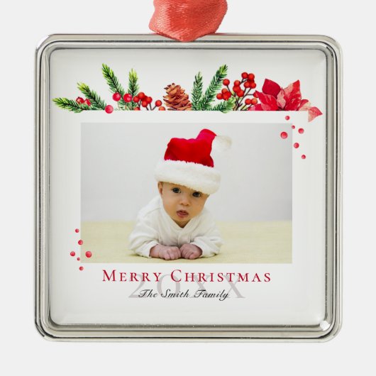 素敵なクリスマスフレームパーソナライズされた写真 メタルオーナメント (正面)