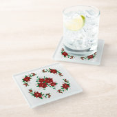 素敵なクリスマスレッドフラワーズガラスコースター ガラスコースター (アングル)