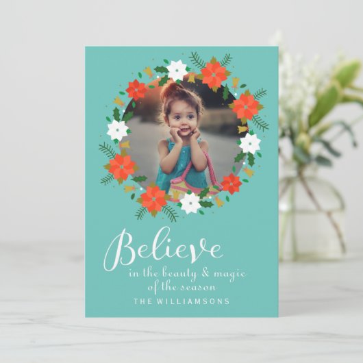素敵なクリスマス信じリースの魔法写真 シーズンカード (スタンド正面)
