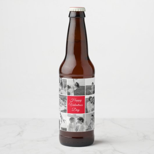 素敵なコラージュのカップルの写真とハッピーバレンタインデー ビールラベル (正面)