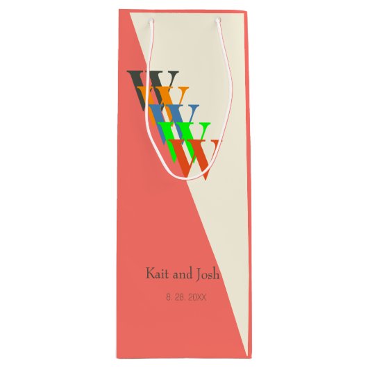 素敵なコーラルスクリプエレガントトワインプレゼント ワインギフトバッグ (正面)