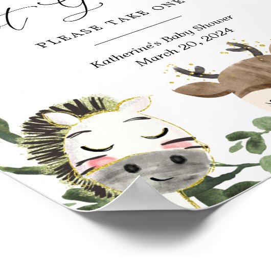 素敵なサファリ動物ベビースワーサニタイジングサイン ポスター (角)