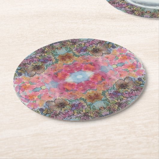 素敵なシックなフラワーガーデンウォーターカラー絵画ズ ラウンドペーパーコースター (アングル)