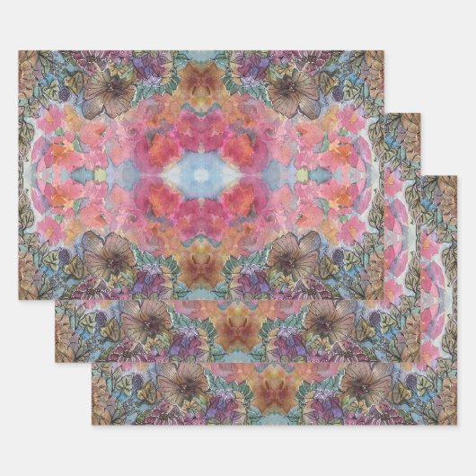 素敵なシックなフラワーガーデンウォーターカラー絵画ズ ラッピングペーパーシート (セット)