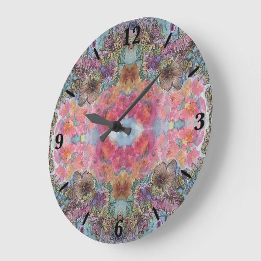 素敵なシックなフラワーガーデンウォーターカラー絵画ズ ラージ壁時計 (傾斜)