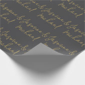 素敵なシックな書道カップル名グレー&金ゴールド ラッピングペーパー (角)