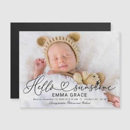 素敵なスクリプト写真の誕生のお知らせカード (正面/裏面)