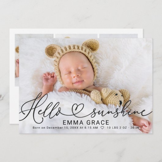 素敵なスクリプト写真の誕生のお知らせカード シーズンカード (正面/裏面)