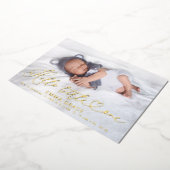 素敵なスクリプト写真出生発表カード 箔招待状 (回転した状態)