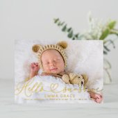 素敵なスクリプト写真出生発表カード 箔招待状 (立ち正面)