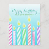素敵なスタッフへの誕生日プレゼント ストライプのキャンドル ポストカード (正面)